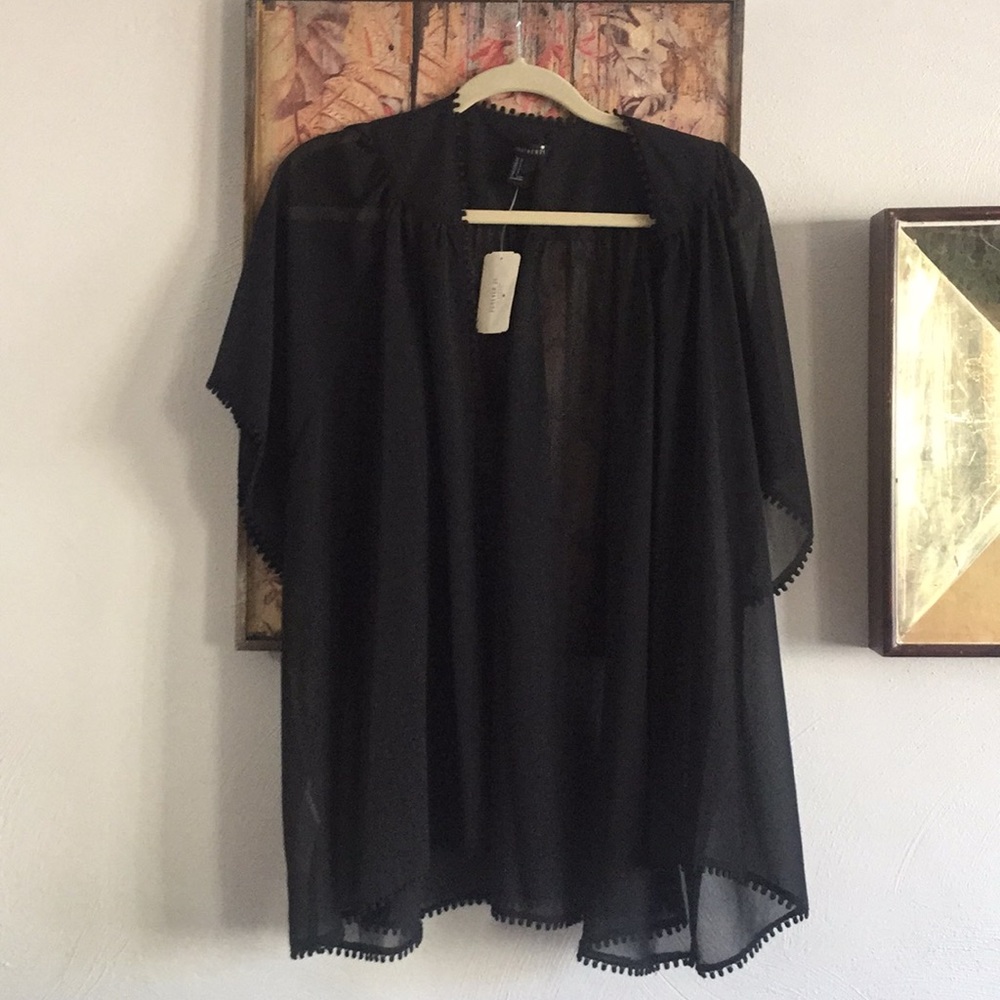 NWT F21 CONTEMPORARY LA BOHO BLACK SS KIMONO TOP SHEER BLACK S